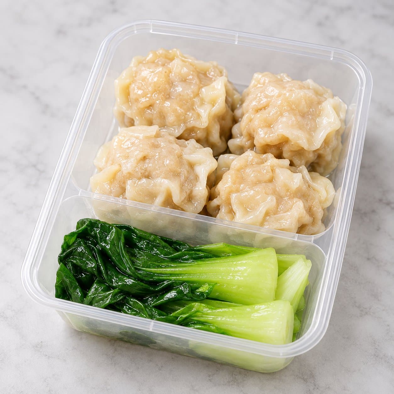 ขนมจีบอกไก่ไร้มันและเบบี้ฮ่องเต้ราดน้ำมันหอย