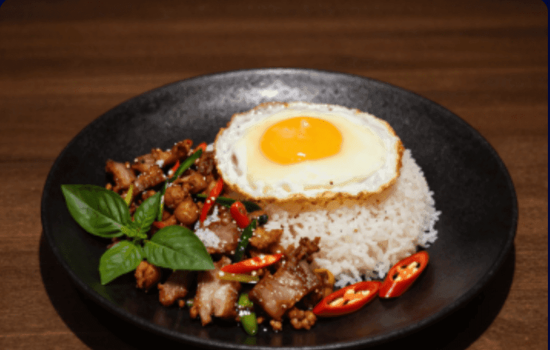 Salt & Chili Stir-fry over Rice with Crispy Pork
