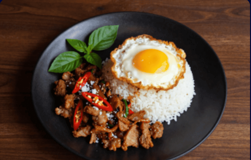 Salt & Chili Stir-fry over Rice with Fried Pork
