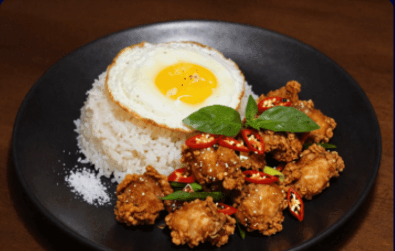 Salt & Chili Stir-fry over Rice with Crispy Chicken