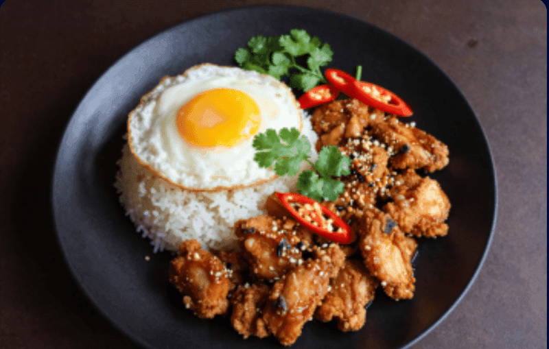 Garlic Stir-fry over Rice with Crispy Chicken