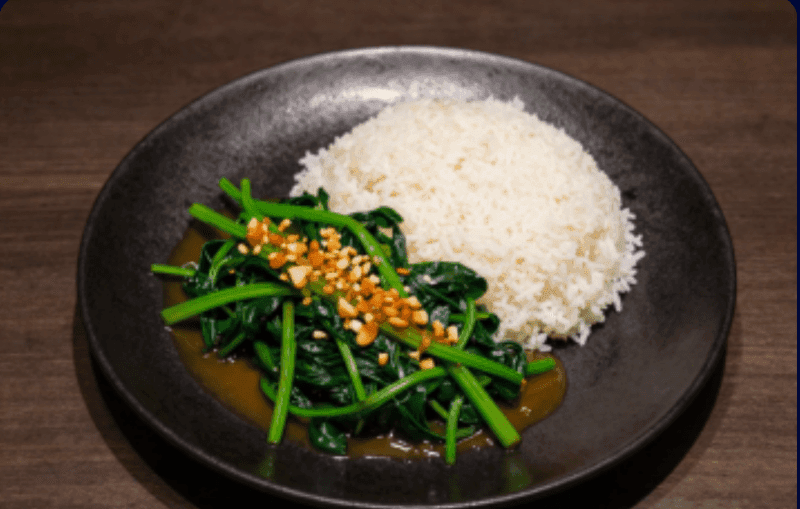 Stir-fried Morning Glory over Rice (Vegetable)