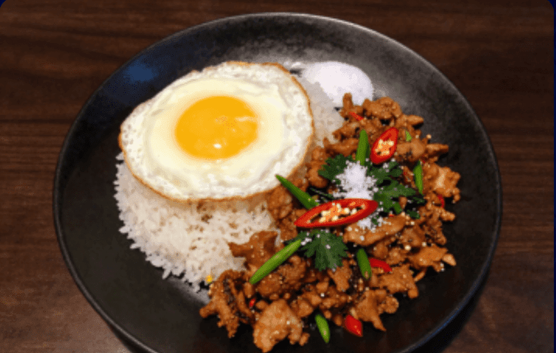 Salt & Chili Stir-fry over Rice with Sliced Pork