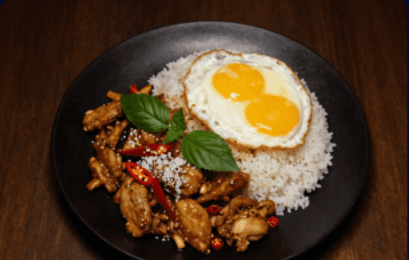 Salt & Chili Stir-fry over Rice with Sliced Chicken