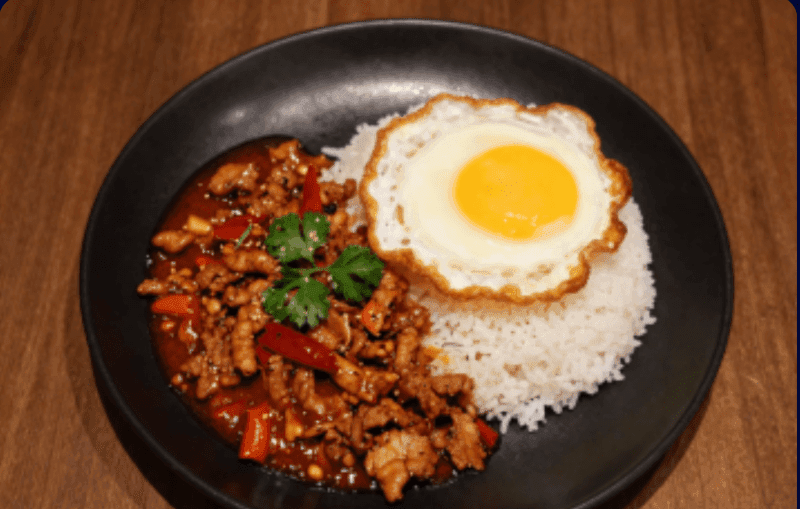 Roasted Chili Paste Stir-fry over Rice with Sliced Pork