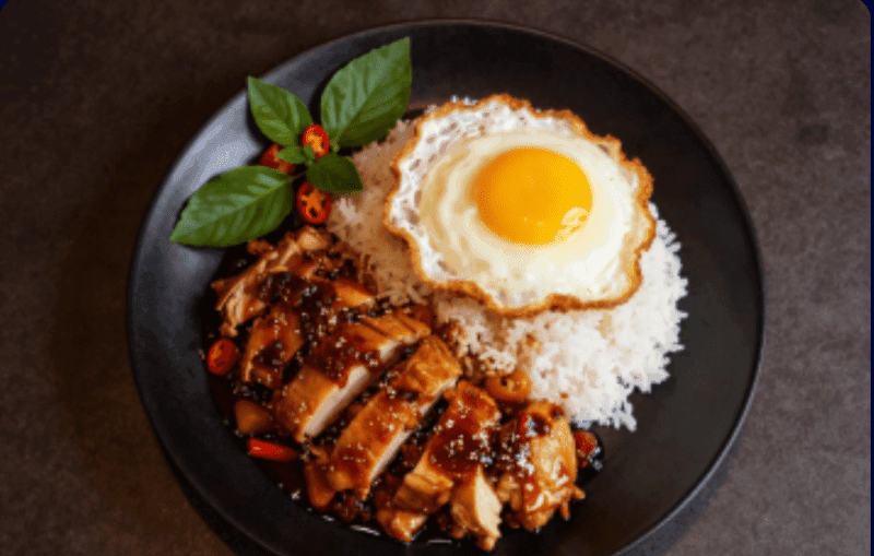 Roasted Chili Paste Stir-fry over Rice with Sliced Chicken