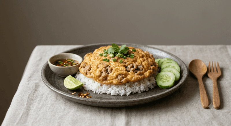 Thai Omelette with Rice with Minced Pork