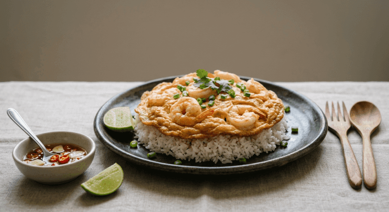 Thai Omelette with Rice with Shrimp