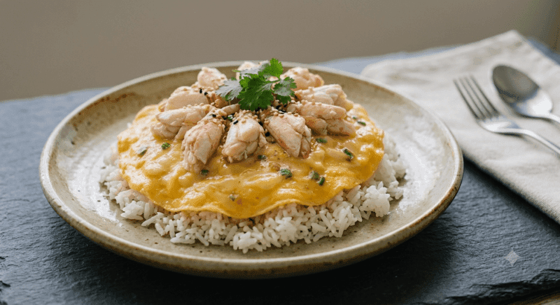 Creamy Omelette with Rice with Crab