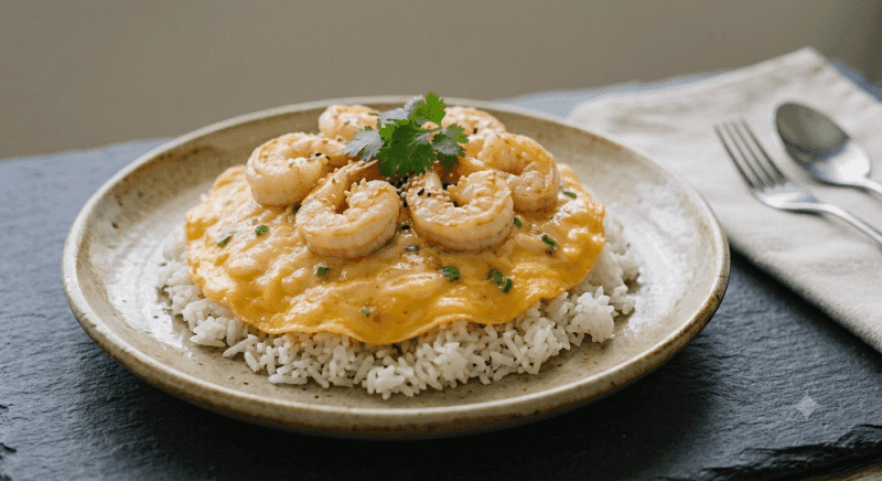 Creamy Omelette with Rice with Shrimp