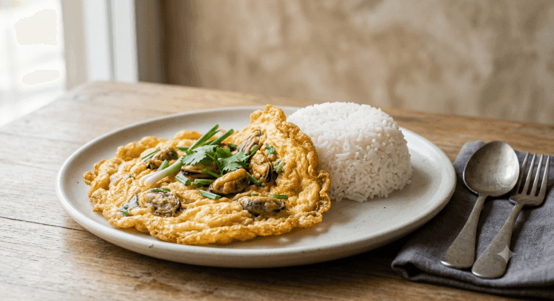 Thai Omelette with Mussels with Rice