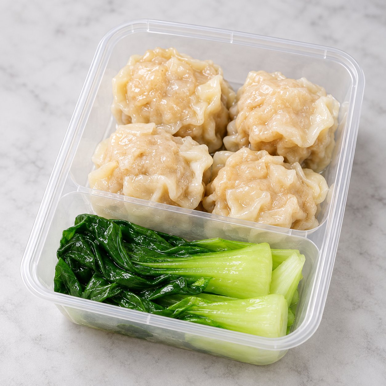 ขนมจีบอกไก่ไร้มันและเบบี้ฮ่องเต้ราดน้ำมันหอย